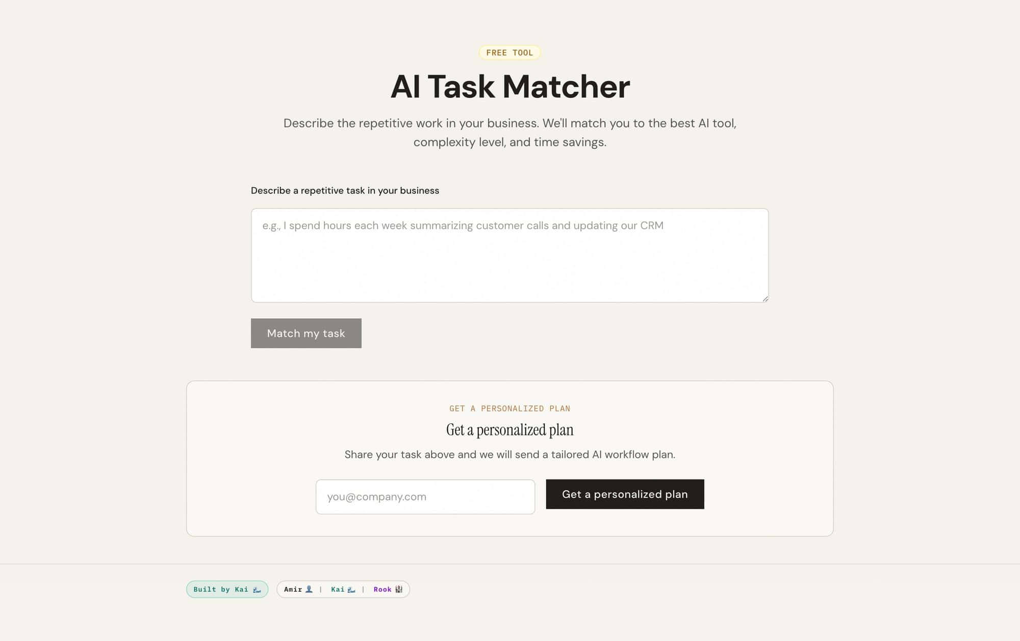 AI Task Matcher interface