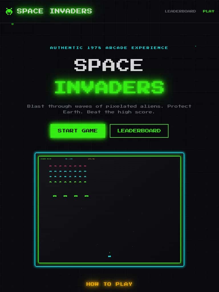 Space Invaders Homepage Tablet