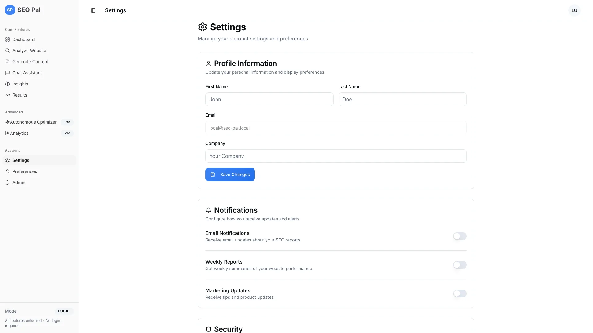 Seopal Seopal Settings